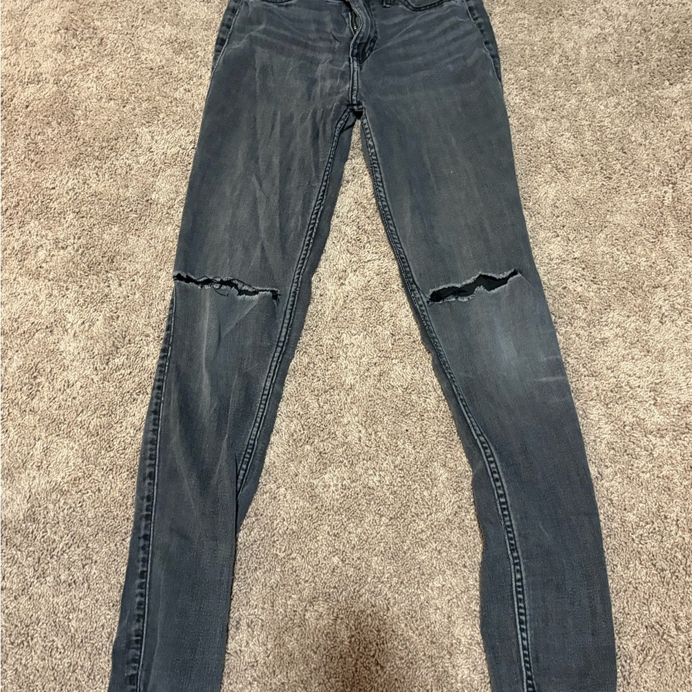 Hollister Dark Gray Distressed Skinny Jeans